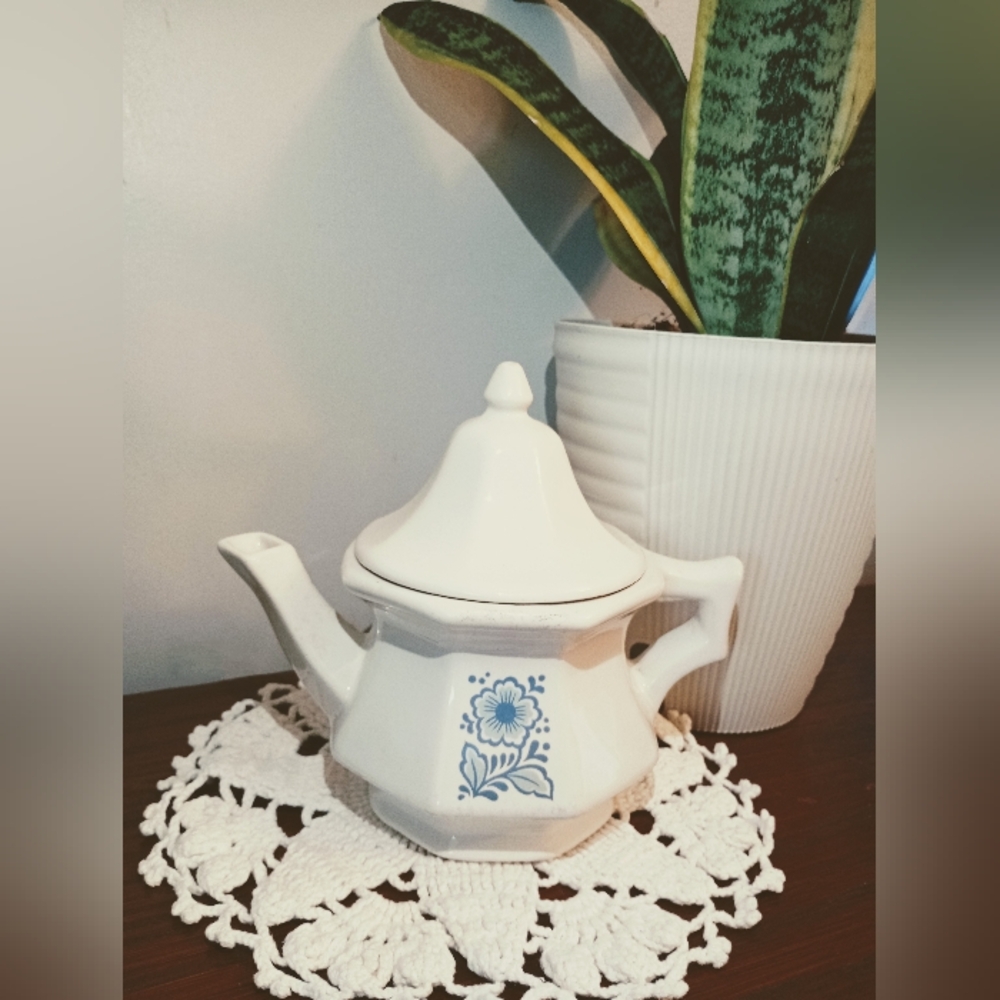 White Teapot with Blue Floral Design